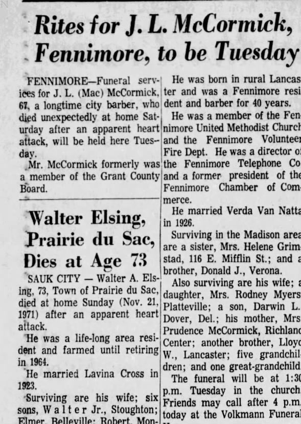 Obituary for J. L. McCormick (Aged 73)